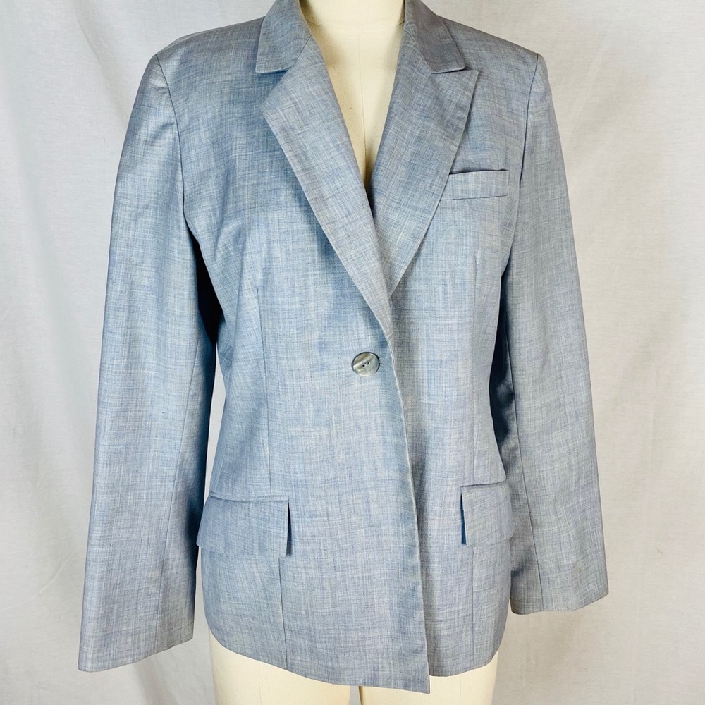 Kasper Blazer Light Blue Gray Pattern One Button